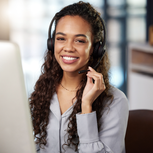 young woman wearing headset