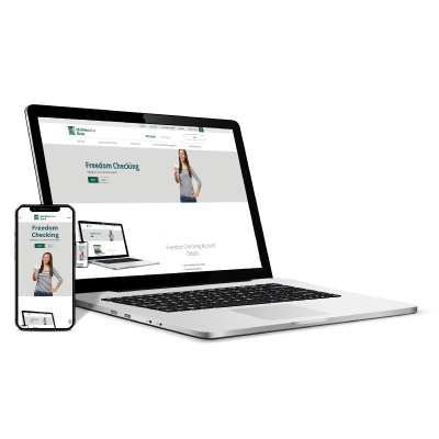 Computer and phone screen showing the MidWestOne Bank Freedom Checking page