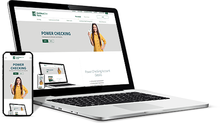 Computer and phone screen with MidWestOne Power Checking page